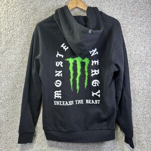Monster Energy Hoodie Mens Medium Black Full Zip Logo Graphic Sweatshirt